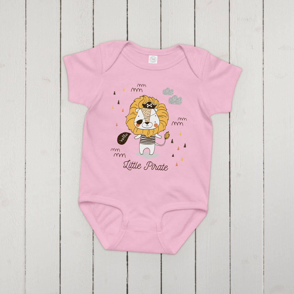 Body bebelusi Little Pirate roz, bumbac 100% premium, design colorat, fata