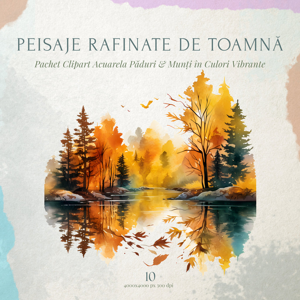 Clipart Acuarelă: Peisaje și Păduri Rafinate de Toamnă