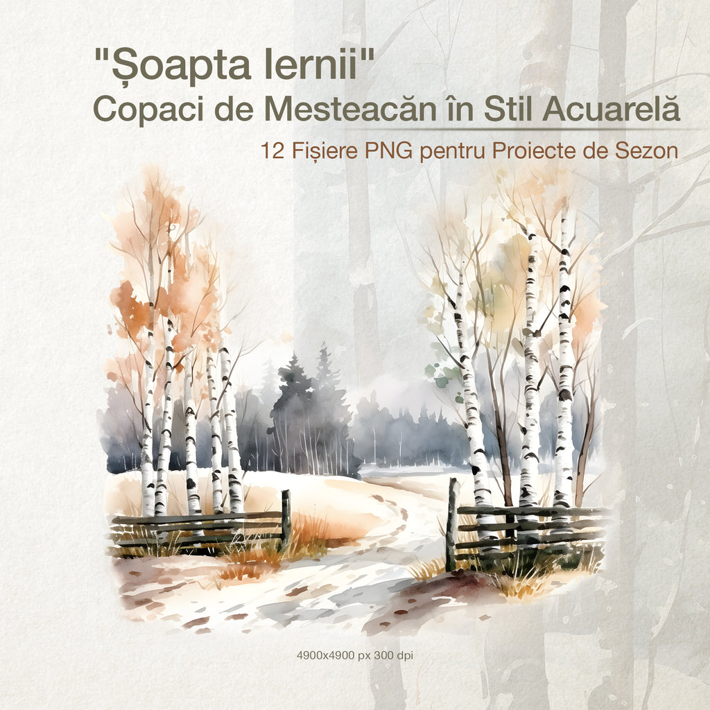 Clipart Mesteacăni Înghețați - Colecție "Șoapta Iernii" - Fișiere PNG pentru Proiecte de Sezon