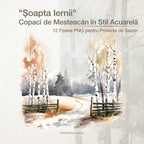 Clipart Mesteacăni Înghețați - Colecție "Șoapta Iernii" - Fișiere PNG pentru Proiecte de Sezon