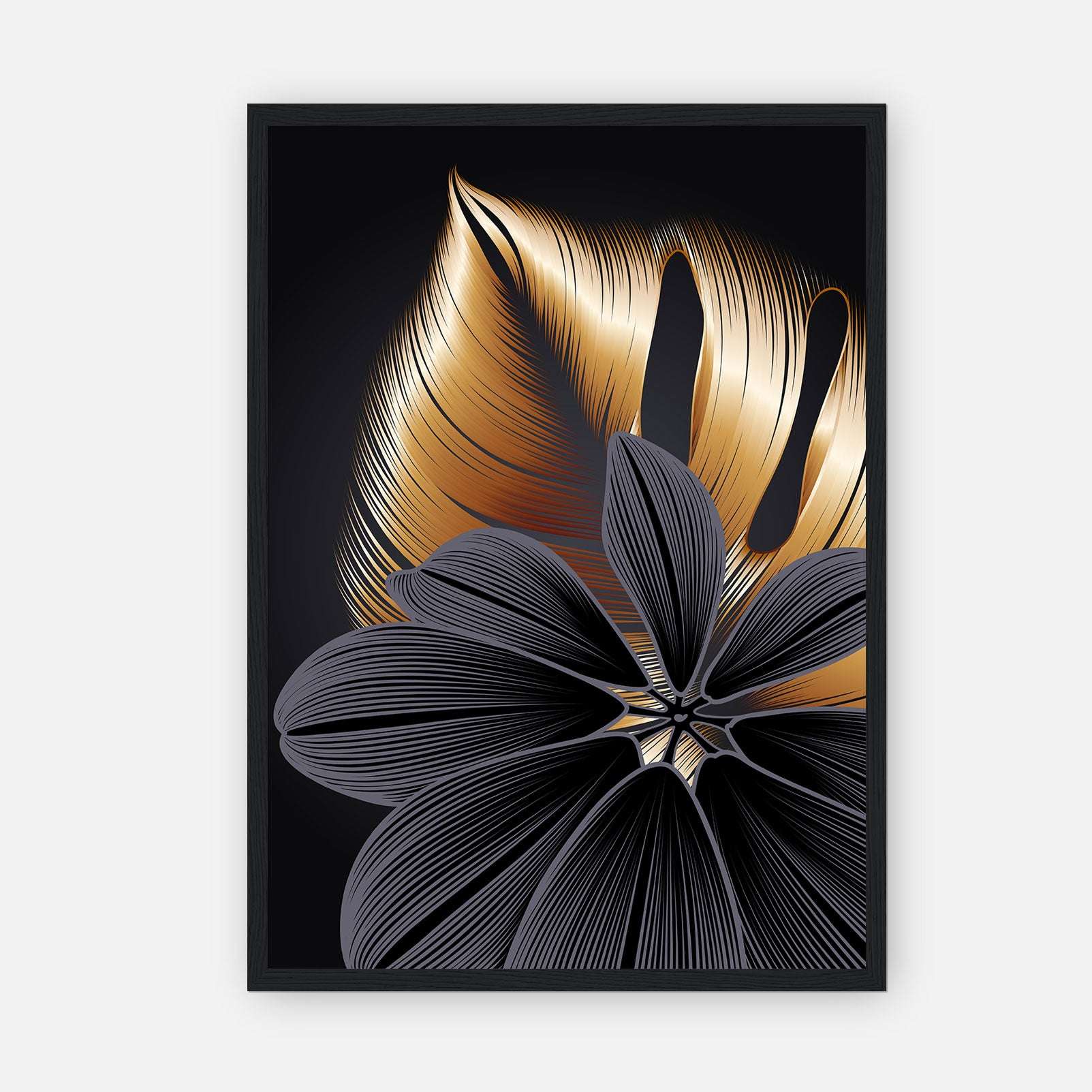 Poster & tablou „Petale Radiale” — Artă florală abstractă | Design elegant cu accente aurii | | A4, A3, B2, B1