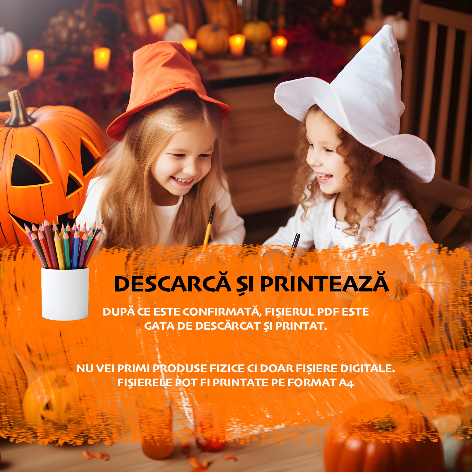 Carte de Colorat pentru copii cu tematica Halloween - 20 pagini A4 PDF și JPG