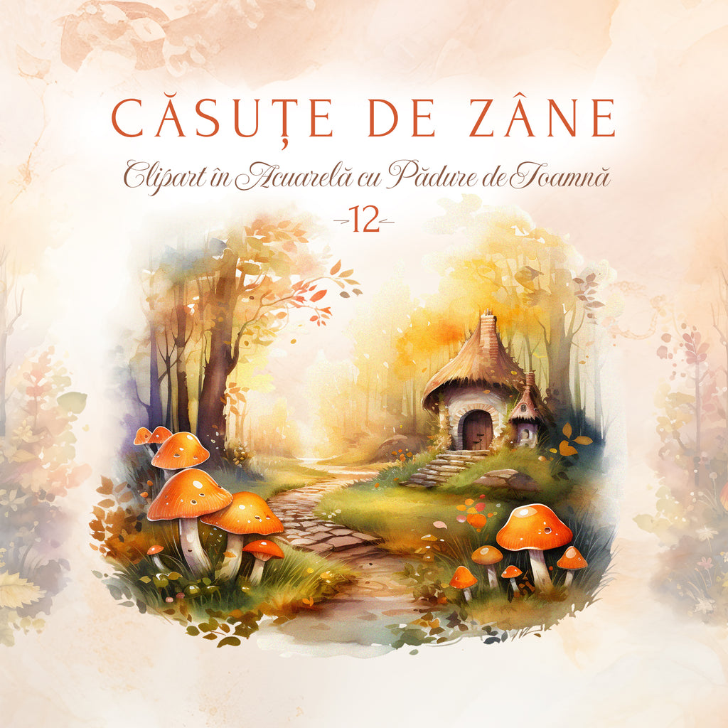 Casute cu zane Clipart în Acuarelă cu Pădure de Toamnă