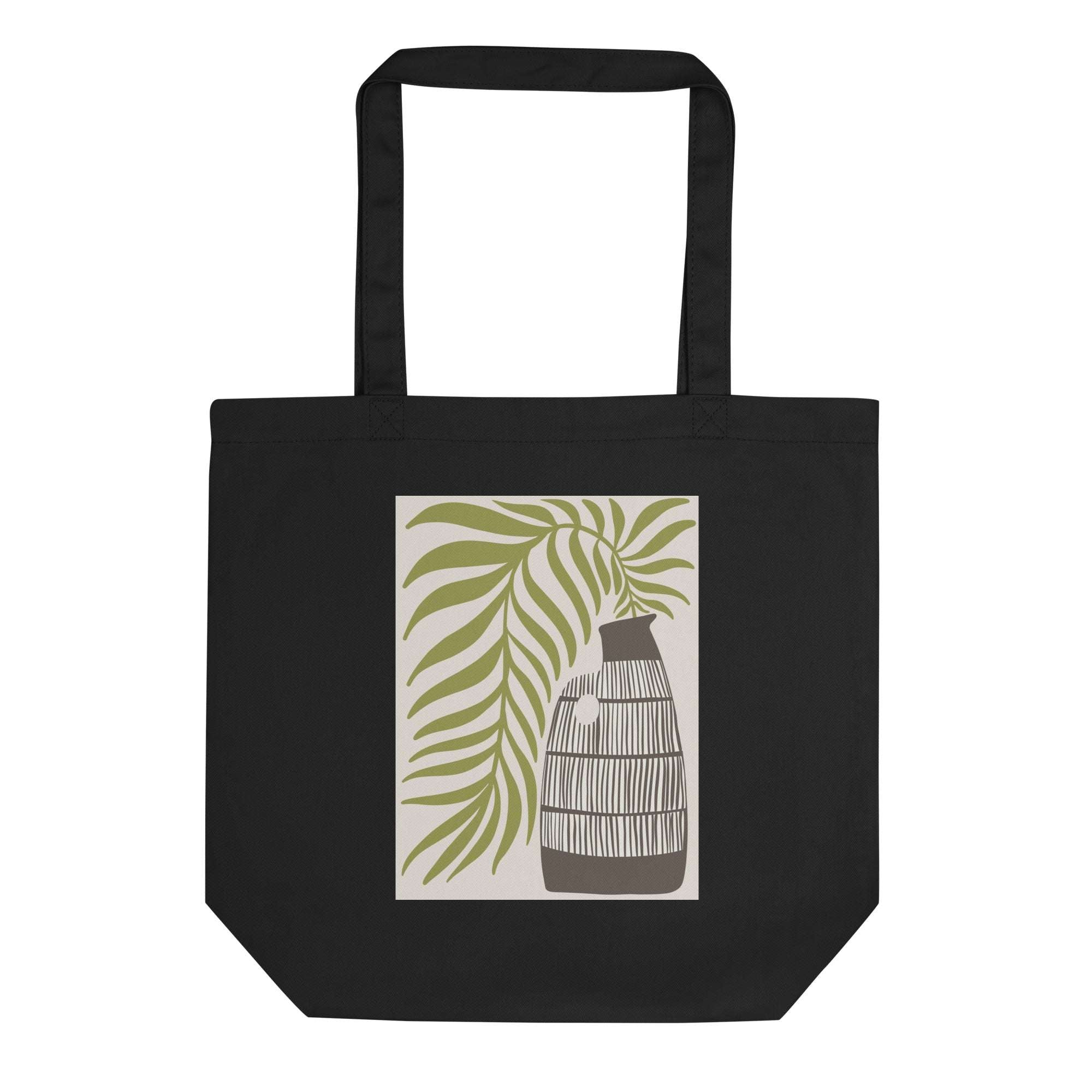 Sacoșă Eco „Vază și Frunză” – 100% Bumbac Organic | Design Minimal Botanic | Reutilizabilă