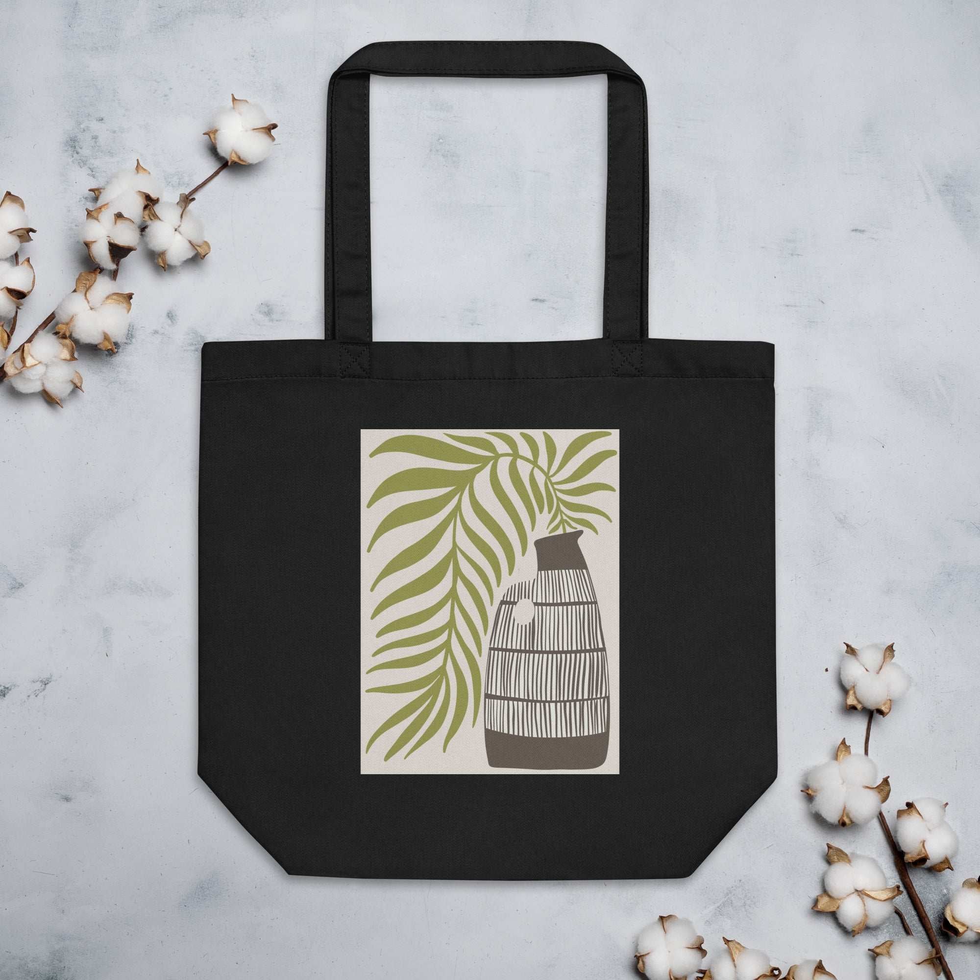 Sacoșă Eco „Vază și Frunză” – 100% Bumbac Organic | Design Minimal Botanic | Reutilizabilă