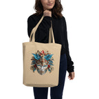 Sacoșă Eco „Mască Venețiană” – 100% Bumbac Organic | Design Artistic Festiv | Reutilizabilă | Bej & Negru