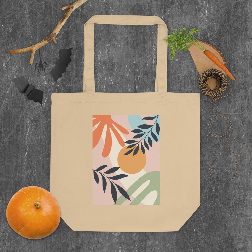 Sacoșă Eco „Forme Botanice” – 100% Bumbac Organic | Design Abstract | Reutilizabilă