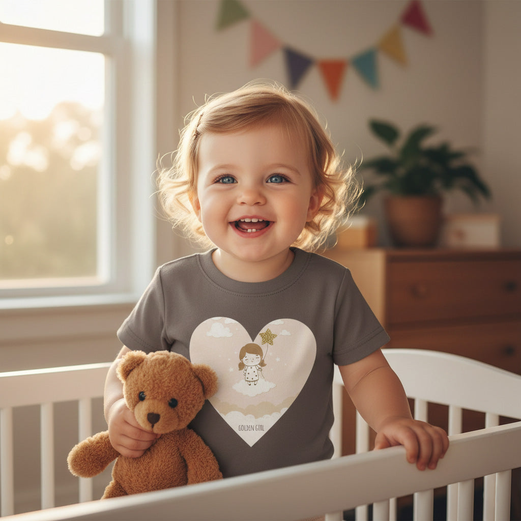 Tricou Bebeluși „GOLDEN GIRL” Inimioară și Steluță | Bumbac 100% Premium | 6-24 Luni