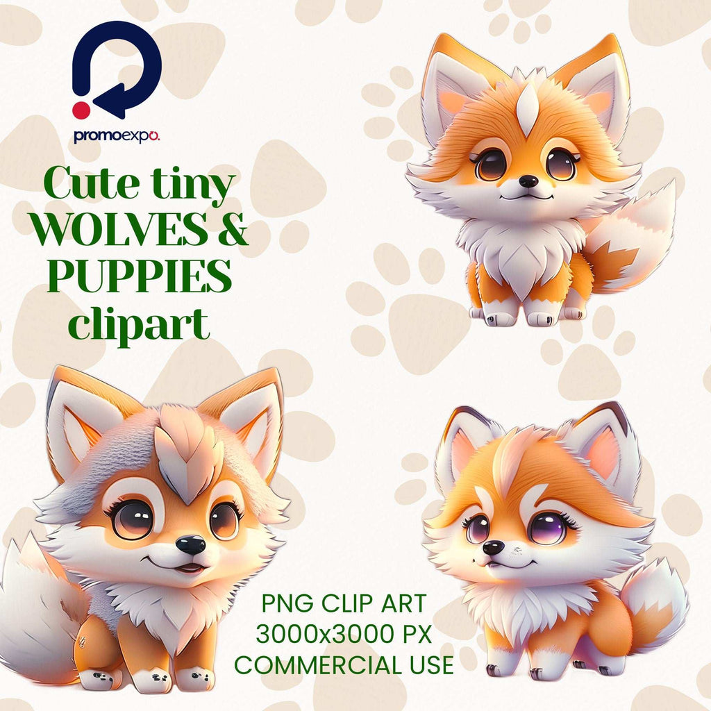 Clipart cu Pui de Lup și Cățeluși în Stil Anime