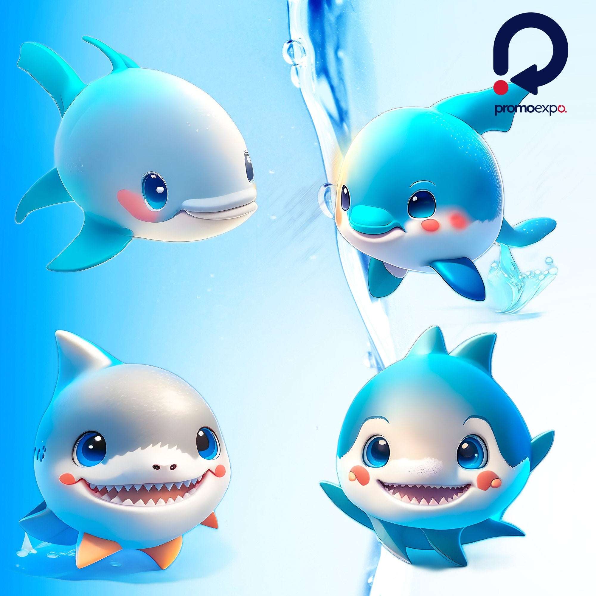 Cute Anime Sharks & Dolphins – Clipart PNG adorabil cu rechini și delfini în stil anime