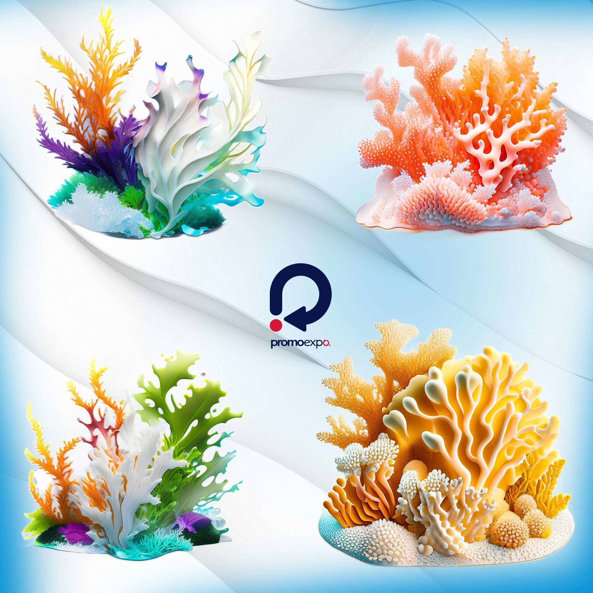 Sea Life – Clipart PNG cu căluți de mare, stele de mare, scoici, alge și corali