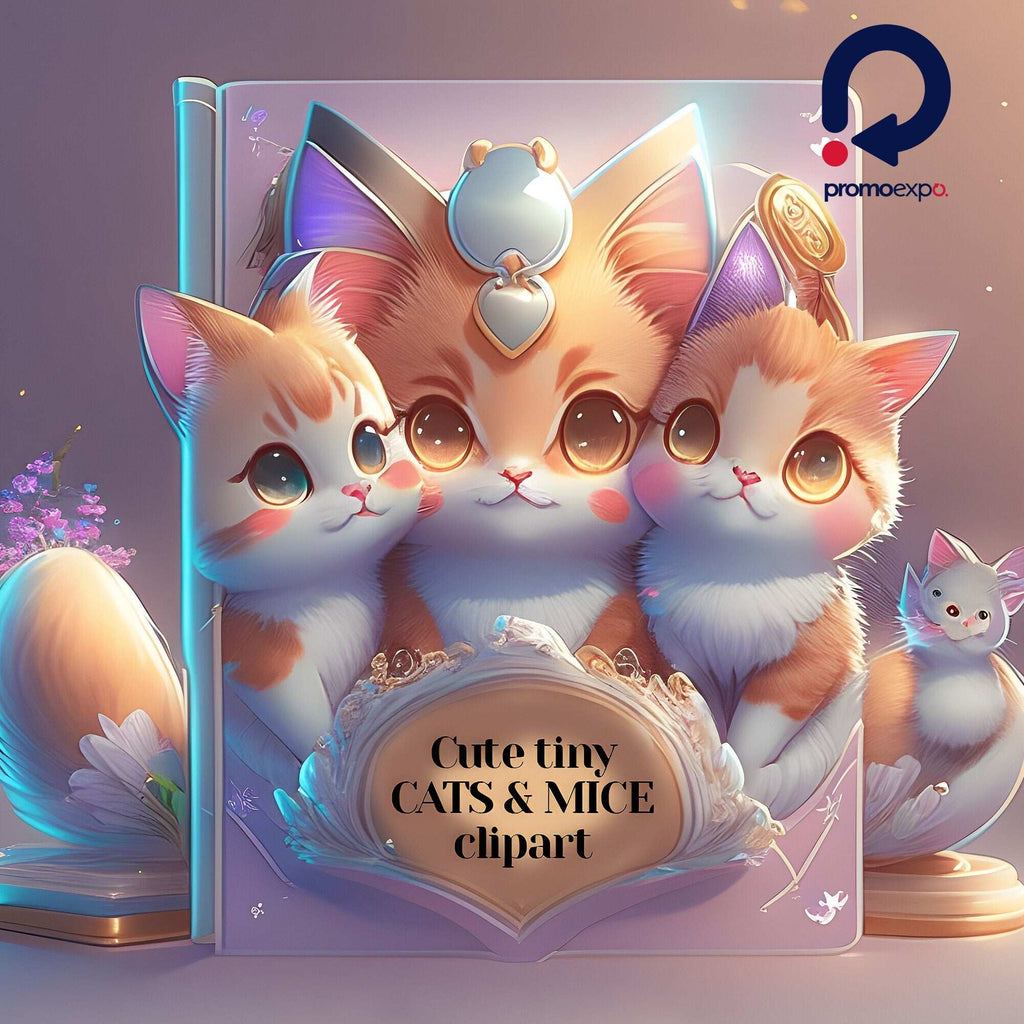 Clipart "Pisici și Șoricei" – Clipart PNG cu pisici și șoricei adorabili în stil anime, ilustrații amuzante și prietenoase