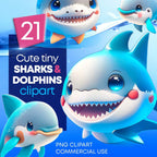 Cute Anime Sharks & Dolphins – Clipart PNG adorabil cu rechini și delfini în stil anime
