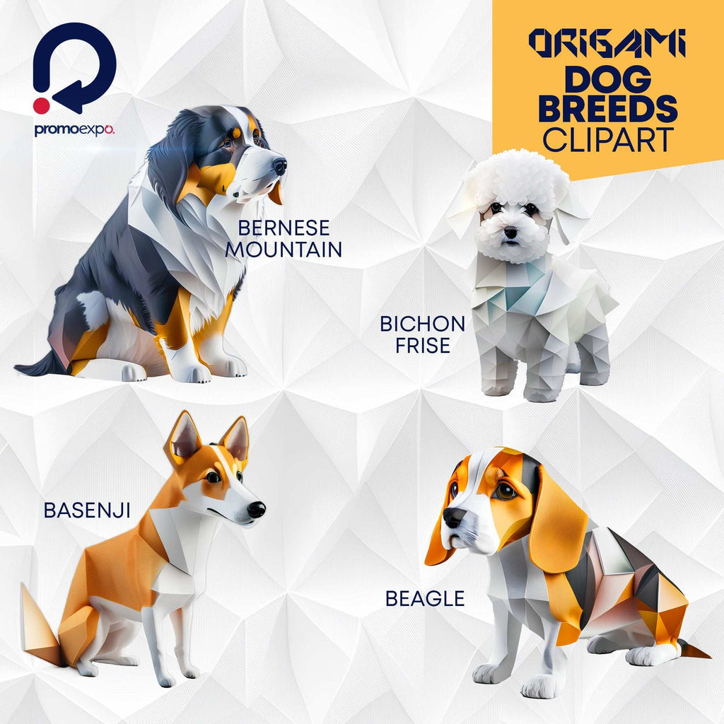 Clipart Căței în Stil Origami: Rase de Câini