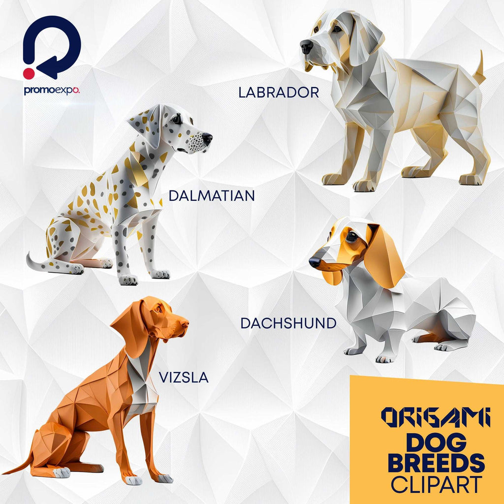 Clipart Căței în Stil Origami: Rase de Câini