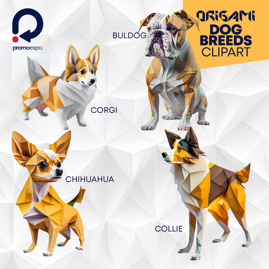 Clipart Căței în Stil Origami: Rase de Câini