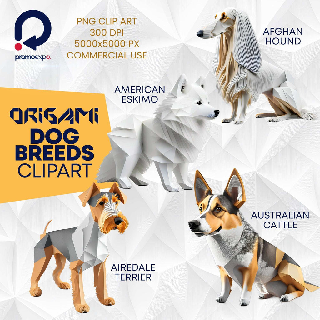 Clipart Căței în Stil Origami: Rase de Câini