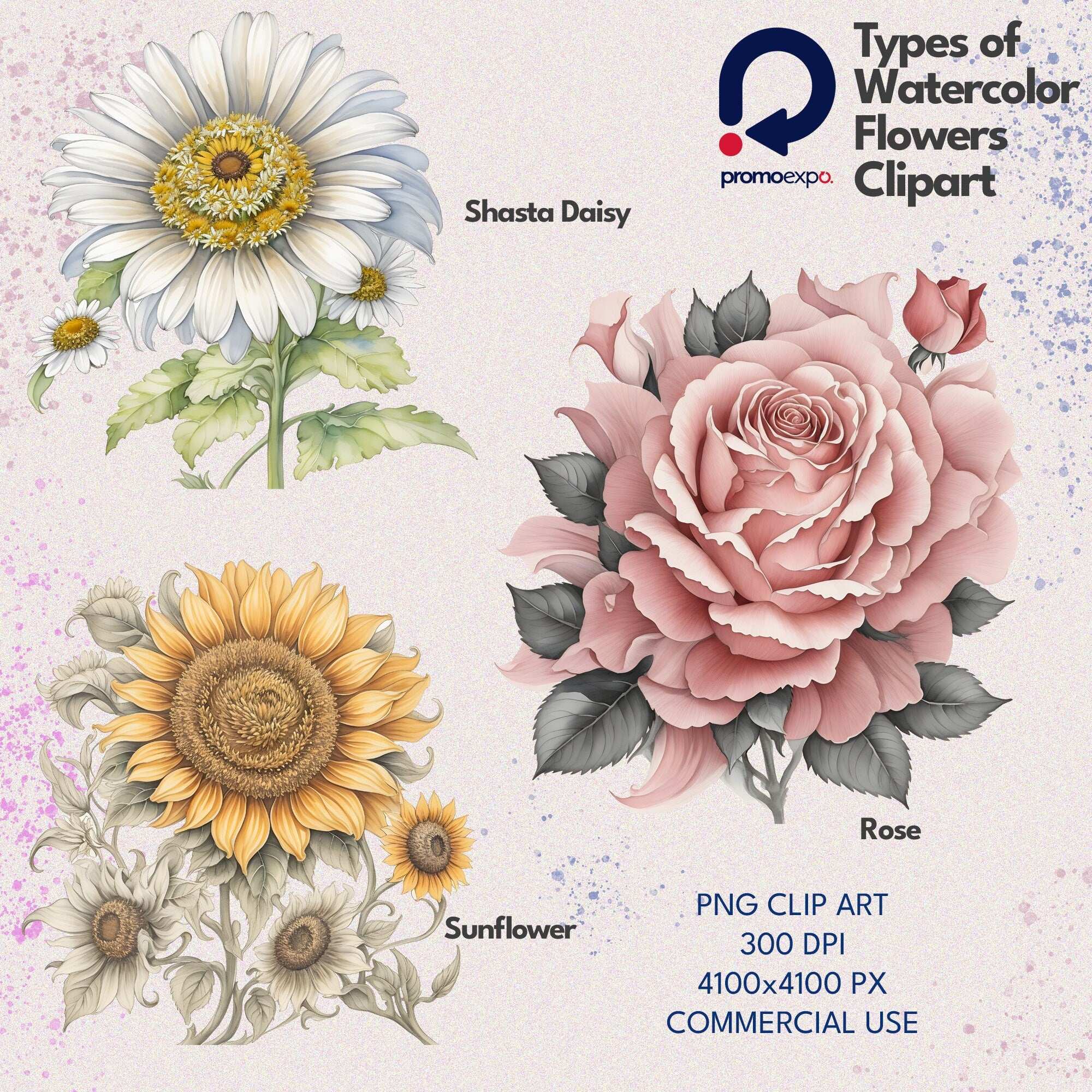 Summer Blooms – Clipart PNG cu flori de vară în acuarelă, buchete luminoase pentru proiecte creative