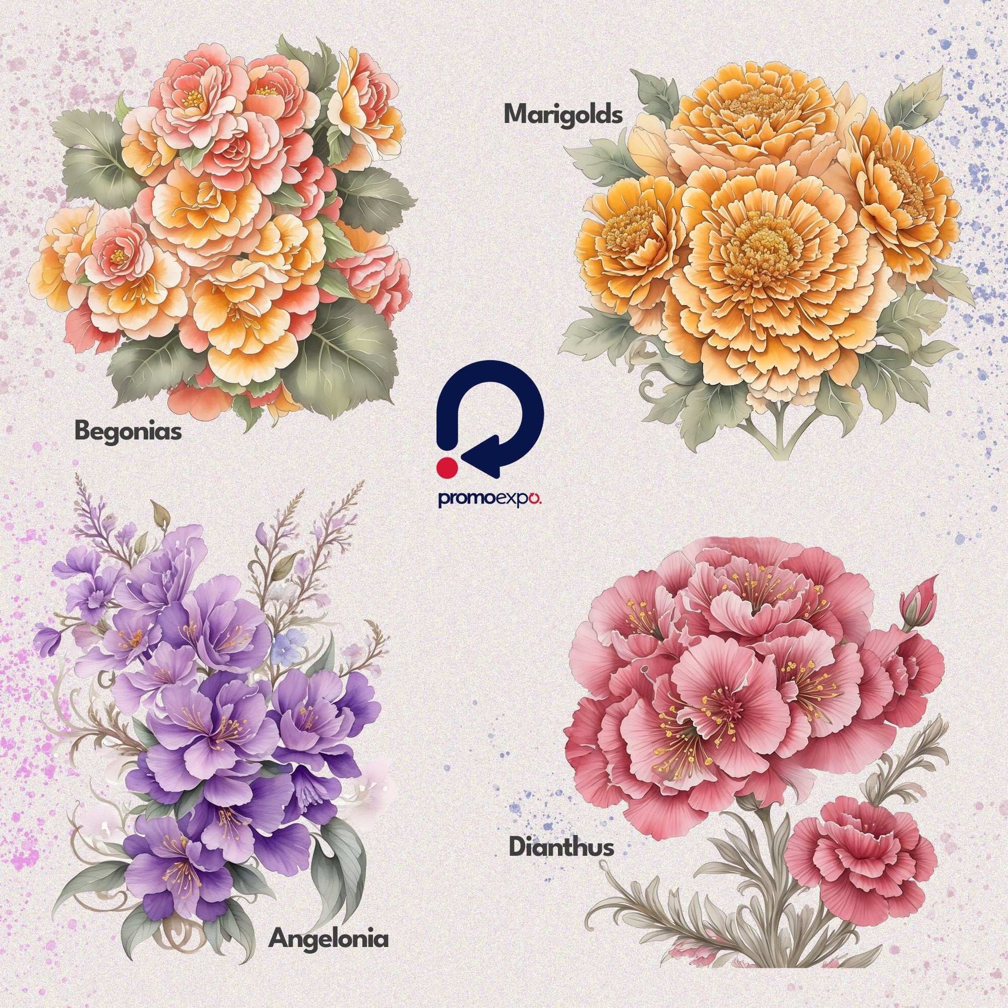 Summer Blooms – Clipart PNG cu flori de vară în acuarelă, buchete luminoase pentru proiecte creative