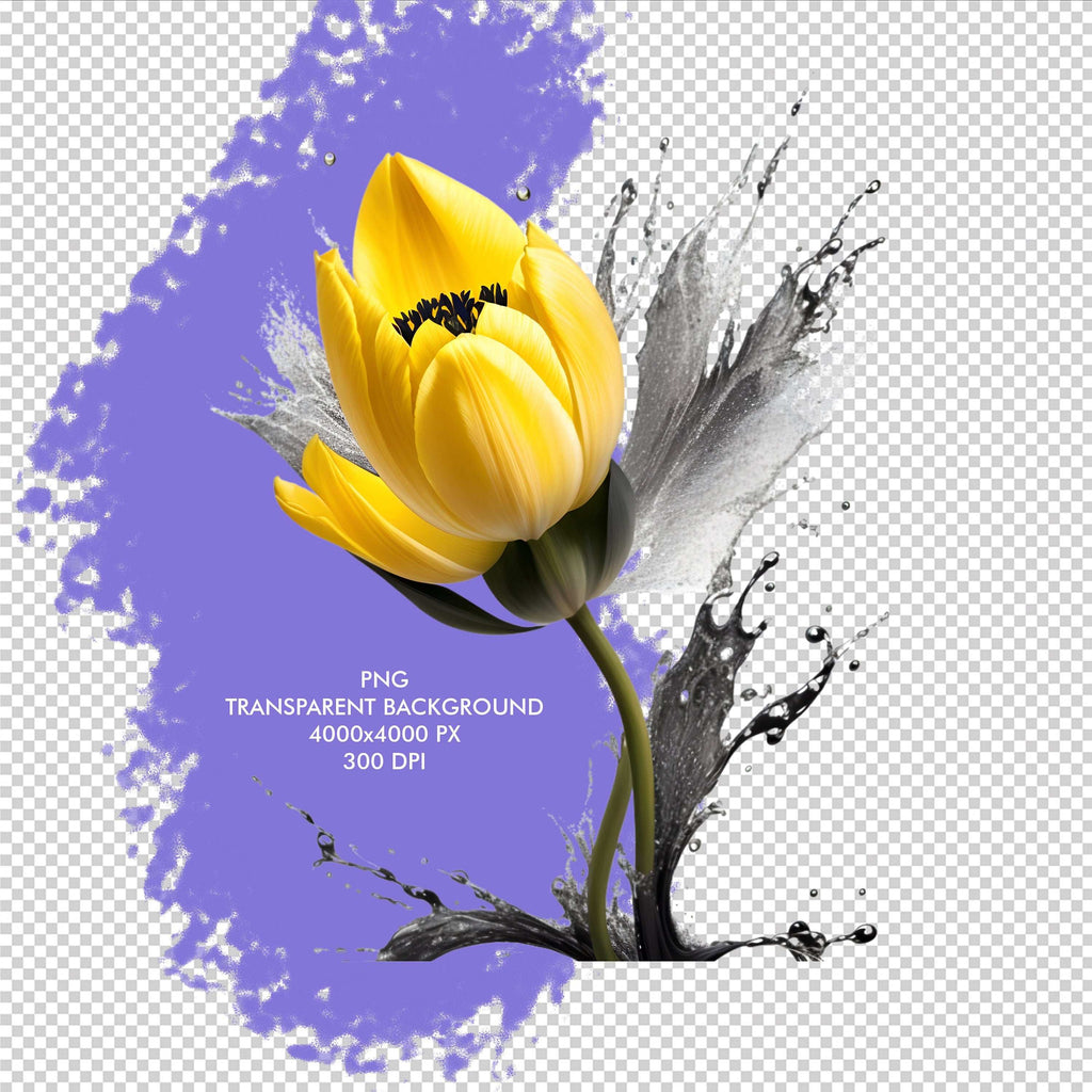 Clipart Acuarelă Lalele cu Stropi de Apă, Ilustrații Florale