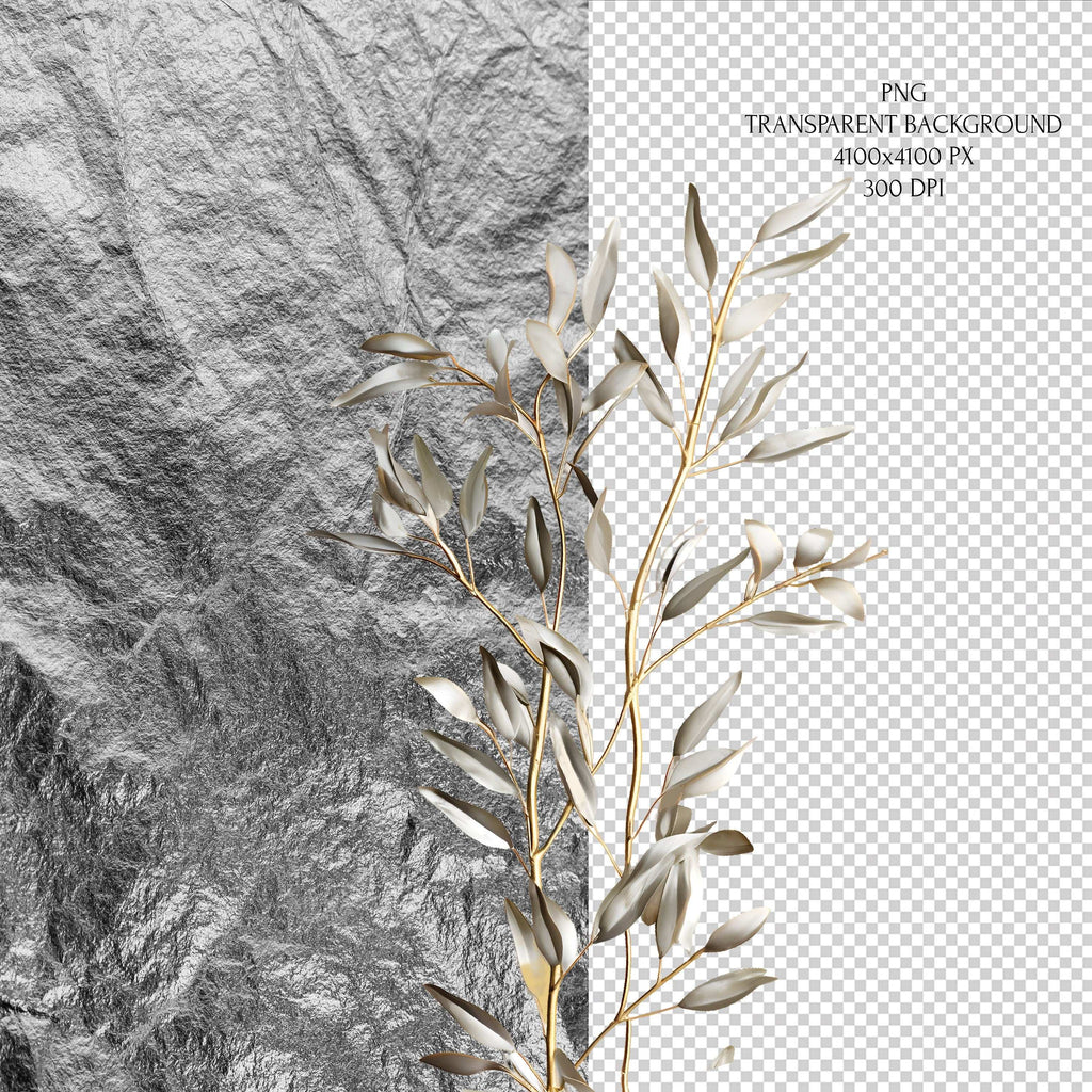 Clipart Eucalipt Metalic: Elemente Florale Aurii și Argintii