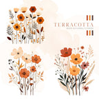 Terracotta – Clipart PNG cu flori boho de toamnă în nuanțe neutre și aranjamente rustice