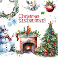 Christmas Enchantment, Christmas Watercolor Clipart, Christmas Floral Clipart, Wreath Clipart, Premade Clipart, Winter Scene, Winter Clipart