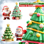 Whimsical Christmas Trees & Santa – Clipart PNG 3D cu brazi decorați și Moș Crăciun pentru proiecte festive