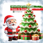 Whimsical Christmas Trees and Santa 3D Clipart Set, Christmas Tree, Santa Claus clipart, 3D Decorated Christmas Tree PNG, Christmas gift
