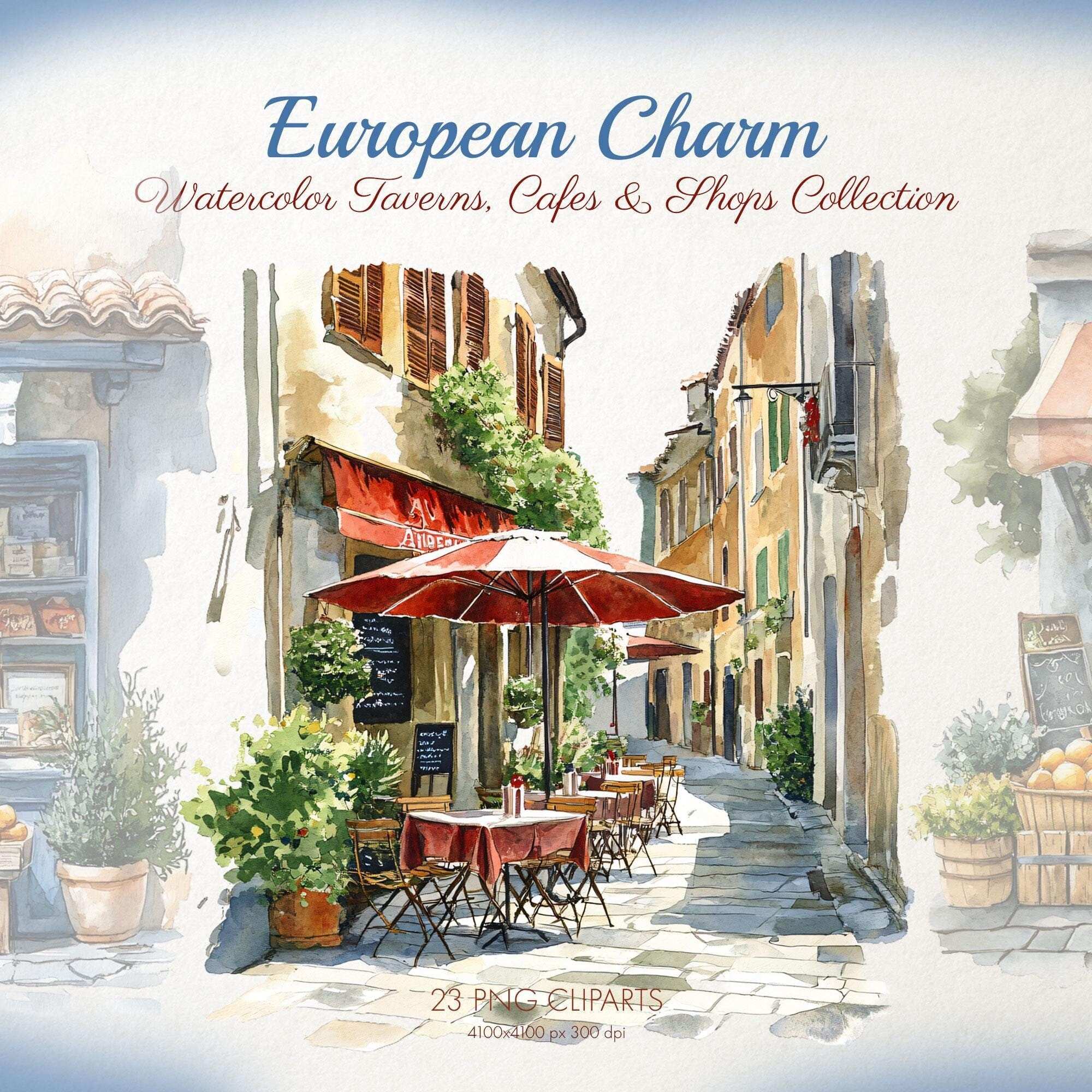 European Charm, Watercolor Taverns, Cafes & Shops Collection, Craft projects, PNG transparent, French Cafe, Italian Bistro, Greek Tavern