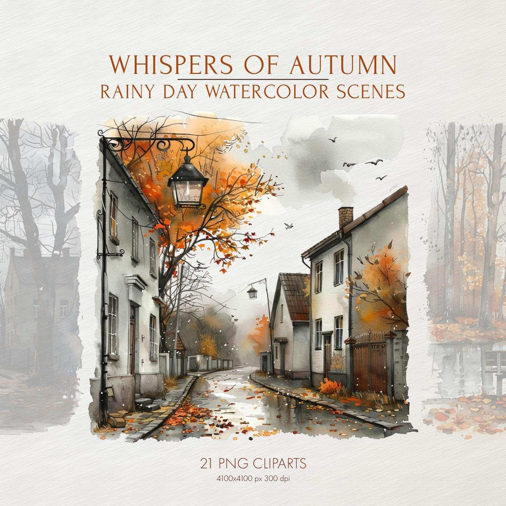 Rainy day clipart
Autumn watercolor
Fall clipart
Cozy home art
Park scene illustration
Moody aesthetic
Watercolor PNG
Printable art
Fall decor
Rainy day art
Cozy fall vibes
Instant download
Autumn landscape
Watercolor houses
Overcast day art