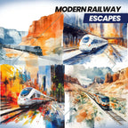 Modern Train – Clipart Acuarelă cu Trenuri Contemporane și Peisaje Sezoniere Urbane și Montane