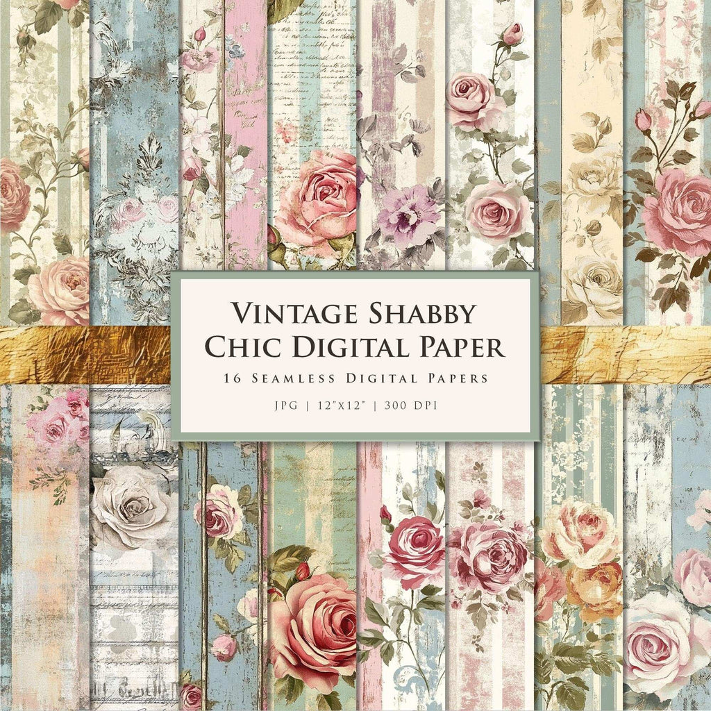 Antique Pattern Library Pastel Shabby Chic Vintage – Pachet Digital de Hârtie cu Trandafiri, Ephemeră ...