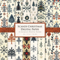 Scandi-Inspired Christmas Digital Paper Pack – Snowflakes, Pine Trees, Nordic Patterns in Muted Red, Green Tones, Seamless for Crafts, Pine Tree Patterns, Rustic Christmas Background, Vintage Holiday Paper,Cozy Digital Paper Pack, Hygge Christmas