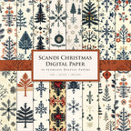 Scandi-Inspired Christmas Digital Paper Pack – Snowflakes, Pine Trees, Nordic Patterns in Muted Red, Green Tones, Seamless for Crafts, Pine Tree Patterns, Rustic Christmas Background, Vintage Holiday Paper,Cozy Digital Paper Pack, Hygge Christmas