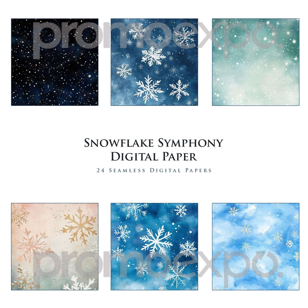 Snowflake Symphony – Fundaluri digitale seamless în acuarelă cu fulgi de zăpadă