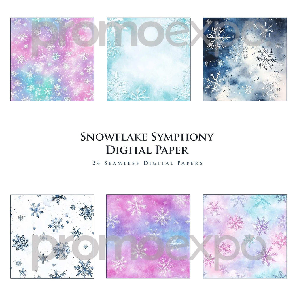 Snowflake Symphony – Fundaluri digitale seamless în acuarelă cu fulgi de zăpadă