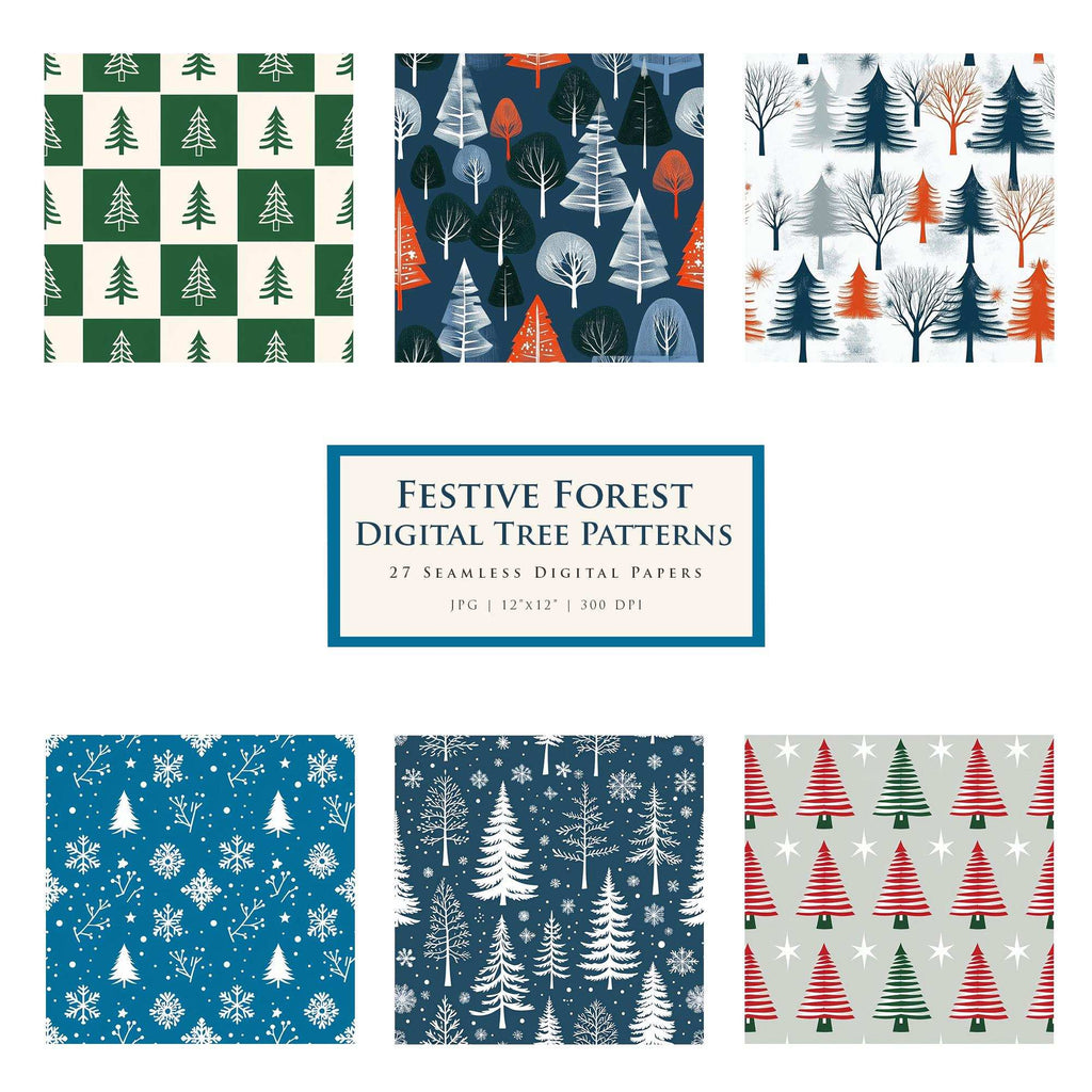 Festive Forest – Pachet Digital cu Fundaluri de Iarnă, pentru Scrapbooking, Crafturi și Proiecte de Sărbători