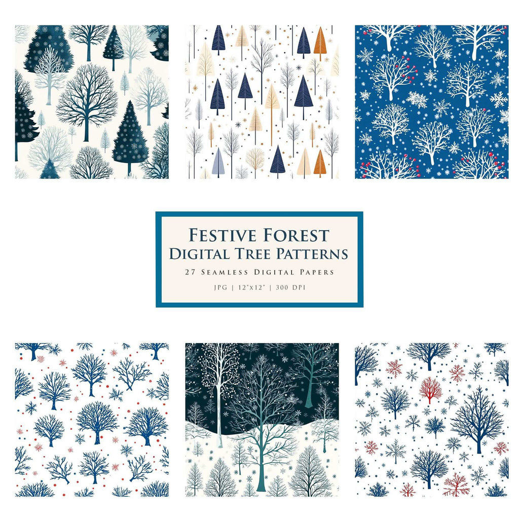 Festive Forest – Pachet Digital cu Fundaluri de Iarnă, pentru Scrapbooking, Crafturi și Proiecte de Sărbători