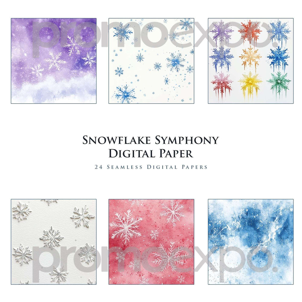 Snowflake Symphony – Fundaluri digitale seamless în acuarelă cu fulgi de zăpadă
