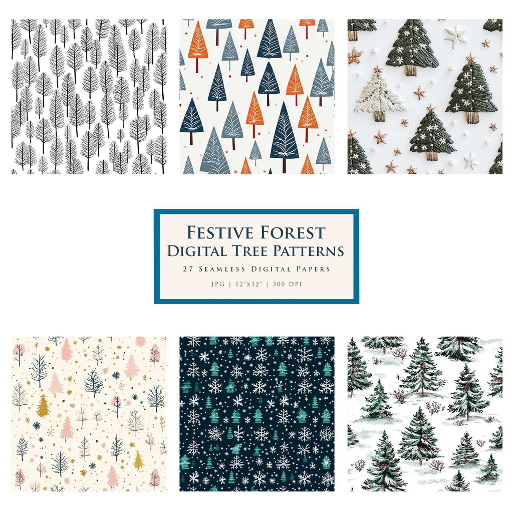 Festive Forest – Pachet Digital cu Fundaluri de Iarnă, pentru Scrapbooking, Crafturi și Proiecte de Sărbători