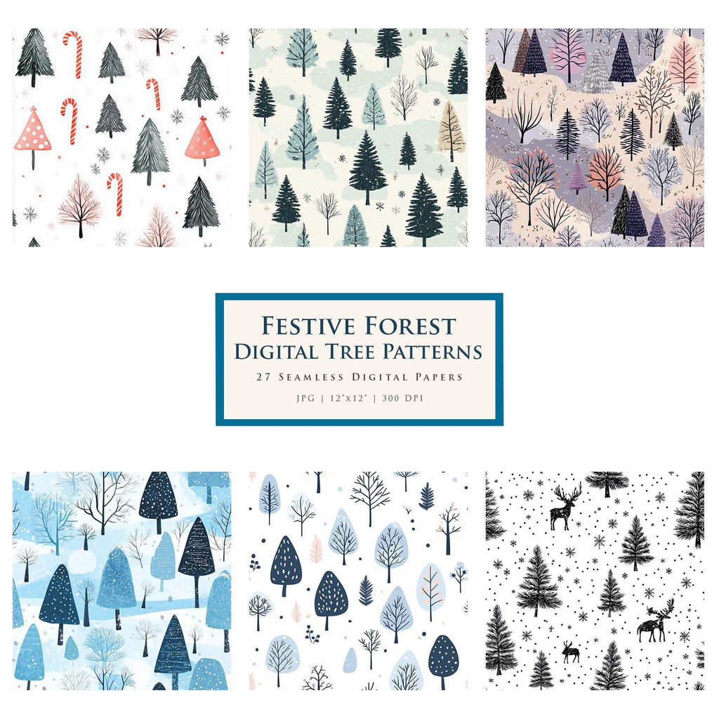 Festive Forest – Pachet Digital cu Fundaluri de Iarnă, pentru Scrapbooking, Crafturi și Proiecte de Sărbători