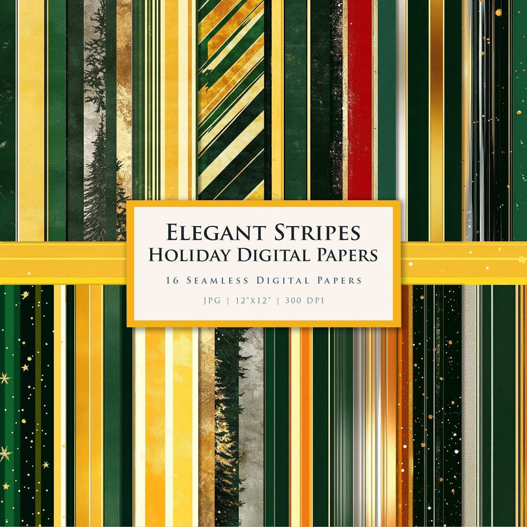 Green and Gold Striped Digital Paper, Seamless Holiday Designs in Elegant Green, Silver, Gold, Red Tones, Seamless Backgrounds, Scrapbooking, seamless striped paper
holiday crafting art
green stripe pattern
gold stripe design
Christmas patterns