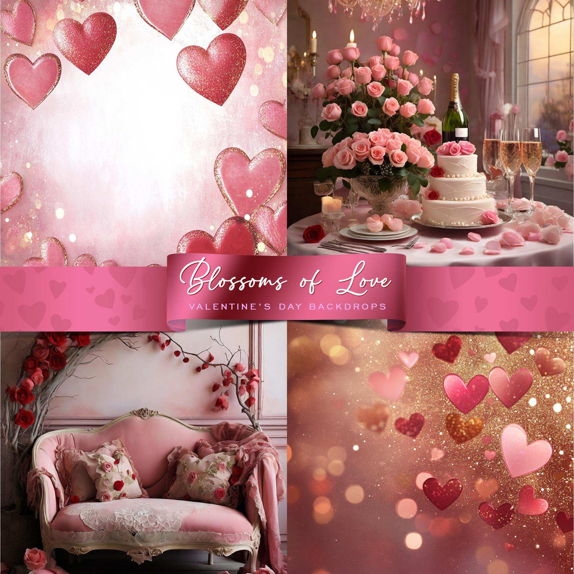 Blossoms of Love – Fundaluri Digitale PNG pentru Ziua Îndrăgostiților, în stil acuarelă, bokeh și decor realist