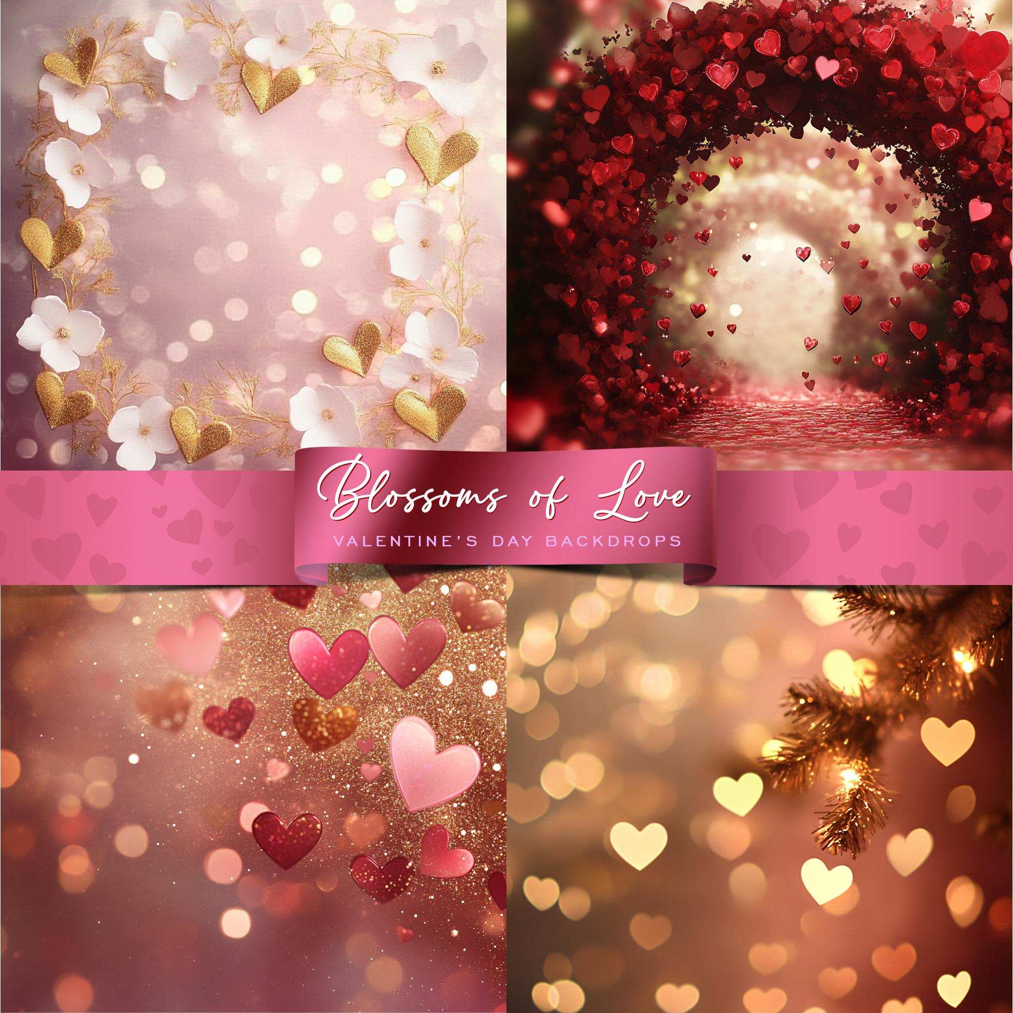 Blossoms of Love – Fundaluri Digitale PNG pentru Ziua Îndrăgostiților, în stil acuarelă, bokeh și decor realist