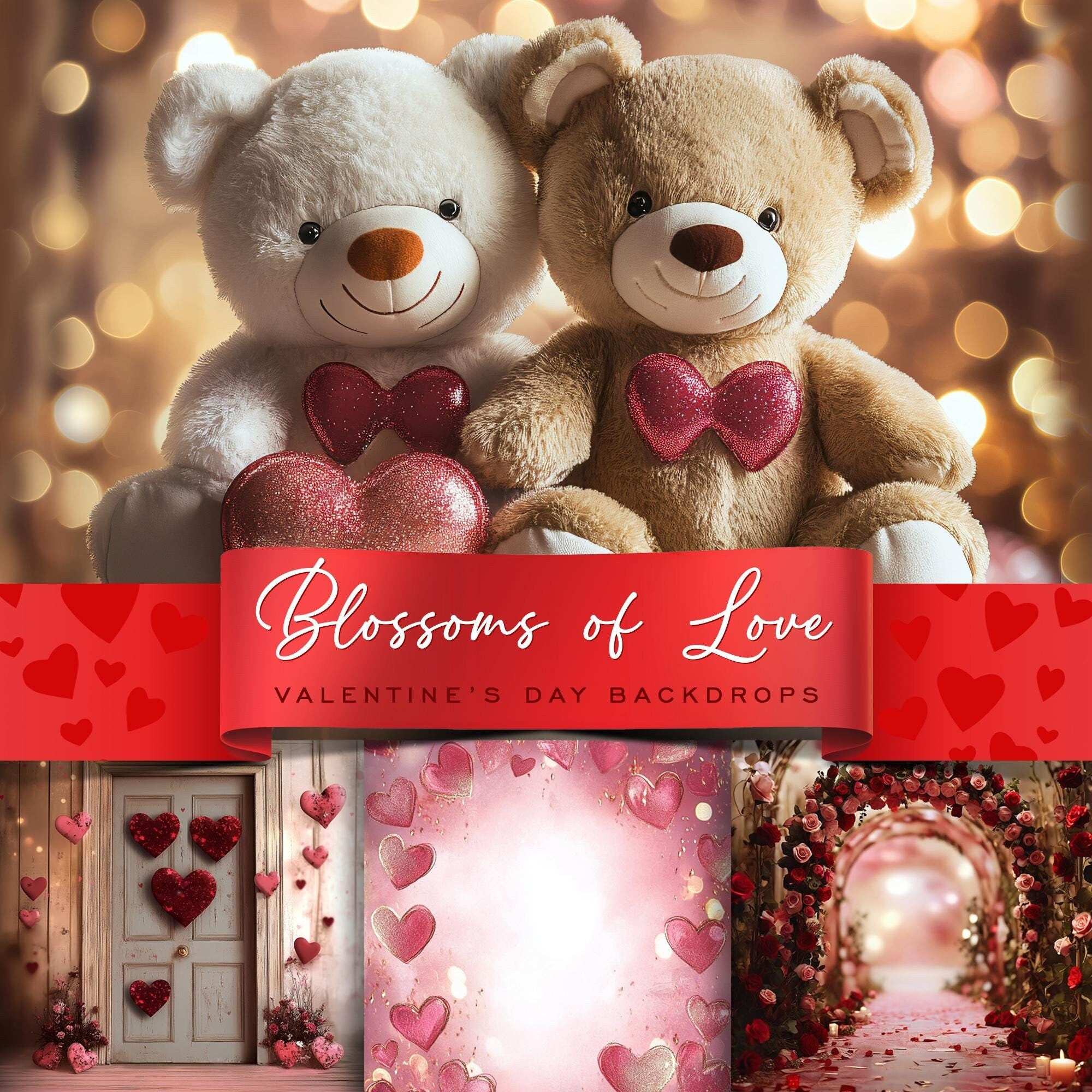 Blossoms of Love – Valentine's Day Digital Backdrops, Romantic Backgrounds, Watercolor, Bokeh, Realistic Decor for Cards & Invitations, valentine’s clipart,love day illustrations, watercolor hearts, realistic love art, valentine teacher