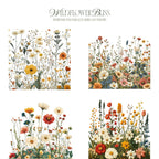 Wildflower Bliss – Clipart PNG cu flori sălbatice în acuarelă, borduri florale și coronițe botanice