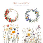 Wildflower Magic – Clipart PNG cu flori sălbatice în stil acuarelă, borduri florale și coroane decorative