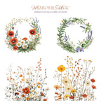 Wildflower Magic – Clipart PNG cu flori sălbatice în stil acuarelă, borduri florale și coroane decorative