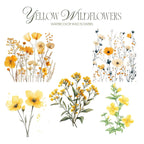Yellow Floral Clipart – Clipart PNG cu flori sălbatice galbene în stil acuarelă, buchete și aranjamente florale